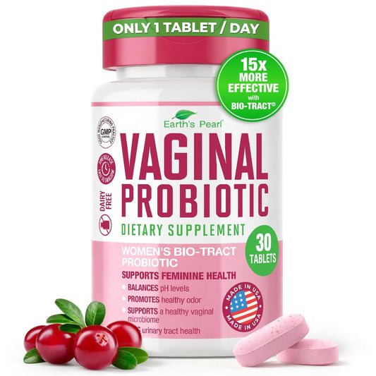 Earth's Pearl Vaginale Probiotika für Frauen – 15x effektiver mit BIO-Tract®, 3 Milliarden KBE, Probiotika- und Präbiotika-Mischung, fördert gesunden Vaginalgeruch & pH-Gleichgewicht – Nur 1 Tablette/Tag