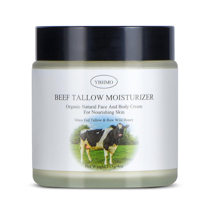 YBHMO Rindertalg Feuchtigkeitscreme – Bio Grassfed Rindertalg mit Rohhonig für Gesicht und Körper (118 ml)
