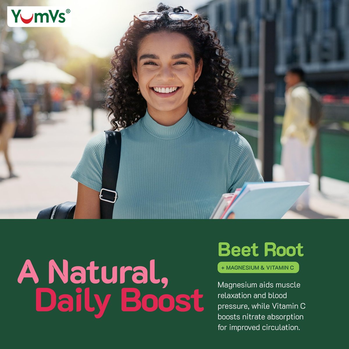YumVs Rote-Bete-Gummis mit Magnesium & Vitamin C – Beeren-Geschmack – Rote-Bete-Gummis zur Unterstützung von Stickoxid für die Herzgesundheit & antioxidatives Wohlbefinden – Vegan, Nicht-GVO – 60 Gummis