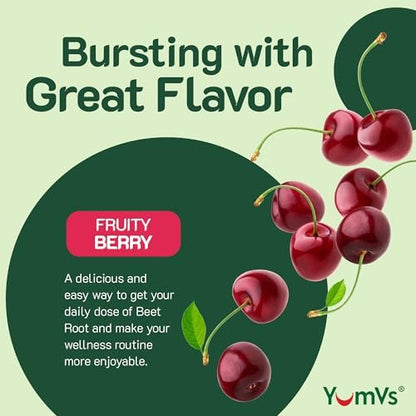 YumVs Rote-Bete-Gummis mit Magnesium & Vitamin C – Beeren-Geschmack – Rote-Bete-Gummis zur Unterstützung von Stickoxid für die Herzgesundheit & antioxidatives Wohlbefinden – Vegan, Nicht-GVO – 60 Gummis
