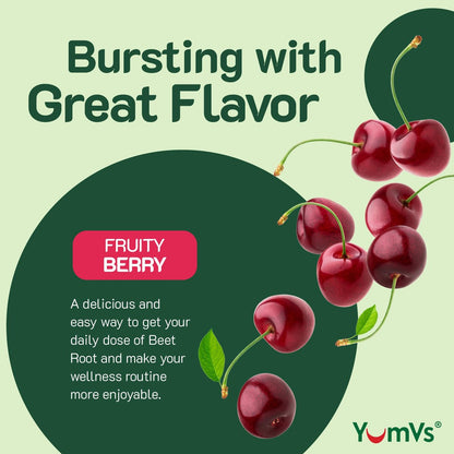 YumVs Rote-Bete-Gummis mit Magnesium & Vitamin C – Beeren-Geschmack – Rote-Bete-Gummis zur Unterstützung von Stickoxid für die Herzgesundheit & antioxidatives Wohlbefinden – Vegan, Nicht-GVO – 60 Gummis