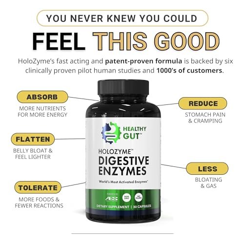 Healthy Gut HoloZyme Max Strength Verdauungsenzyme | FODMAP-freundliche Formel gegen Blähungen, Gas und Verdauungsstörungen mit Protease, Amylase, Lipase, Lactase und mehr | 15 Portionen (Probegröße)