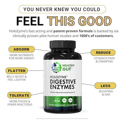 Healthy Gut HoloZyme Max Strength Verdauungsenzyme | FODMAP-freundliche Formel gegen Blähungen, Gas und Verdauungsstörungen mit Protease, Amylase, Lipase, Lactase und mehr | 15 Portionen (Probegröße)