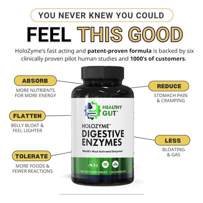 Healthy Gut HoloZyme Max Strength Verdauungsenzyme | FODMAP-freundliche Formel gegen Blähungen, Gas und Verdauungsstörungen mit Protease, Amylase, Lipase, Lactase und mehr | 15 Portionen (Probegröße)