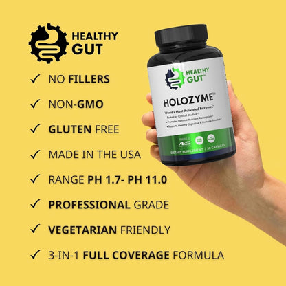 Healthy Gut HoloZyme Max Strength Verdauungsenzyme | FODMAP-freundliche Formel gegen Blähungen, Gas und Verdauungsstörungen mit Protease, Amylase, Lipase, Lactase und mehr | 15 Portionen (Probegröße)