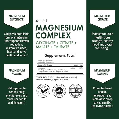BioSchwartz Magnesium Komplex – 350 mg Magnesiumglycinat, -citrat, -malat & -taurat pro Portion für Nerven, Muskeln, Herz & Schlaf (90 Kapseln, vegan, glutenfrei, non-GMO)