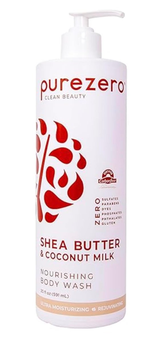 Purezero Shea Butter & Coconut Milk Body Wash – 20oz für hydratisierte und frische Haut, erhält Elastizität und Geschmeidigkeit, ohne Sulfate, ohne Parabene