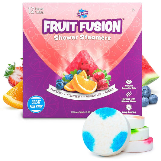 Tub Works® Fruit Fusion™ Duschbomben für Kinder, Sortiert 12er-Pack | Frische & fruchtige Duschbomben Aromatherapie | Lustige Duschbomben | Alternative zu Badebomben für ein sensorisches Duscherlebnis
