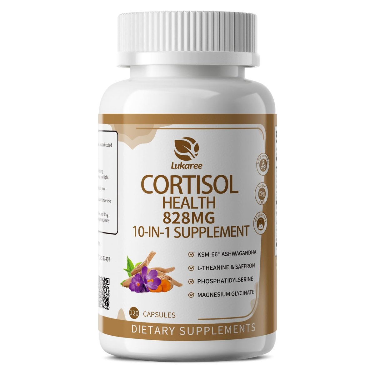 10-IN-1 Cortisol-Blocker mit KSM-66® Ashwagandha 300 mg + L-Theanin 250 mg, Magnesiumglycinat, Safran, Phosphatidylserin, Kurkuma & Vitamin C D3 B6 B5 – für Frauen & Männer, 120 Kapseln (60-Tage-Vorrat)