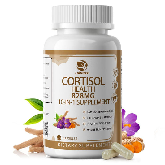 10-IN-1 Cortisol-Blocker mit KSM-66® Ashwagandha 300 mg + L-Theanin 250 mg, Magnesiumglycinat, Safran, Phosphatidylserin, Kurkuma & Vitamin C D3 B6 B5 – für Frauen & Männer, 120 Kapseln (60-Tage-Vorrat)