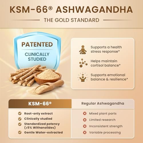10-IN-1 Cortisol-Blocker mit KSM-66® Ashwagandha 300 mg + L-Theanin 250 mg, Magnesiumglycinat, Safran, Phosphatidylserin, Kurkuma & Vitamin C D3 B6 B5 – für Frauen & Männer, 120 Kapseln (60-Tage-Vorrat)
