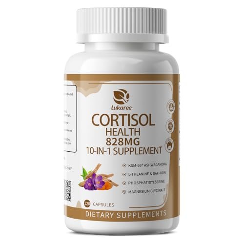 10-IN-1 Cortisol-Blocker mit KSM-66® Ashwagandha 300 mg + L-Theanin 250 mg, Magnesiumglycinat, Safran, Phosphatidylserin, Kurkuma & Vitamin C D3 B6 B5 – für Frauen & Männer, 120 Kapseln (60-Tage-Vorrat)