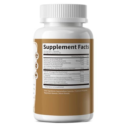 10-IN-1 Cortisol-Blocker mit KSM-66® Ashwagandha 300 mg + L-Theanin 250 mg, Magnesiumglycinat, Safran, Phosphatidylserin, Kurkuma & Vitamin C D3 B6 B5 – für Frauen & Männer, 120 Kapseln (60-Tage-Vorrat)