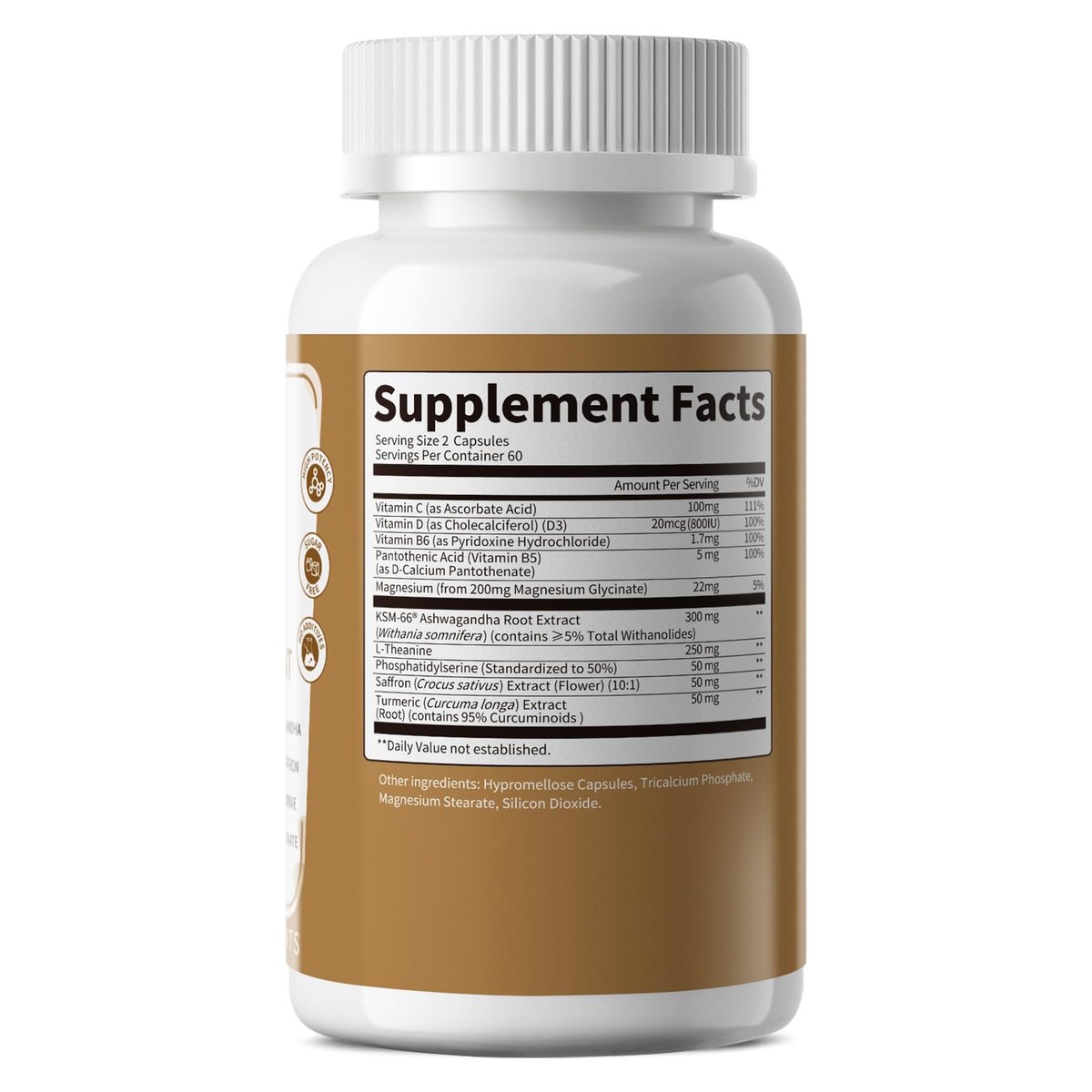10-IN-1 Cortisol-Blocker mit KSM-66® Ashwagandha 300 mg + L-Theanin 250 mg, Magnesiumglycinat, Safran, Phosphatidylserin, Kurkuma & Vitamin C D3 B6 B5 – für Frauen & Männer, 120 Kapseln (60-Tage-Vorrat)