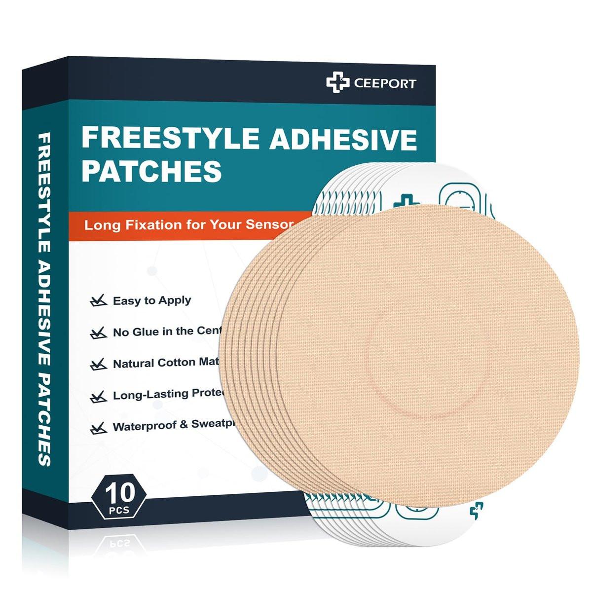 Ceeport 10er-Pack Freestyle Klebepflaster, Sensor-Abdeckungen für Freestyle Libre 2/3-Enlite-Medtronic Guardian, CGM Sensor Pflaster, kein Kleber in der Mitte, lange Fixierung für Ihren Sensor (Tan)