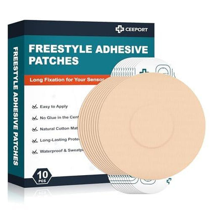 Ceeport 10er-Pack Freestyle Klebepflaster, Sensor-Abdeckungen für Freestyle Libre 2/3-Enlite-Medtronic Guardian, CGM Sensor Pflaster, kein Kleber in der Mitte, lange Fixierung für Ihren Sensor (Tan)