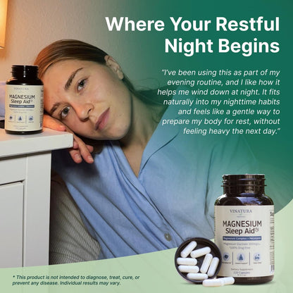 Magnesium Schlafhilfe – Magnesiumglycinat-Komplex für besseren Schlaf mit Melatonin, L-Theanin – 120 Kapseln