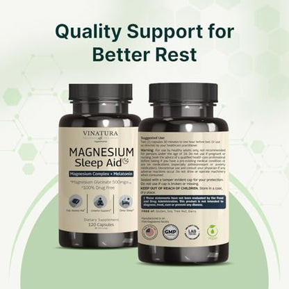Magnesium Schlafhilfe – Magnesiumglycinat-Komplex für besseren Schlaf mit Melatonin, L-Theanin – 120 Kapseln