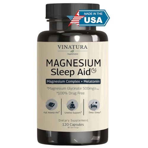 Magnesium Schlafhilfe – Magnesiumglycinat-Komplex für besseren Schlaf mit Melatonin, L-Theanin – 120 Kapseln