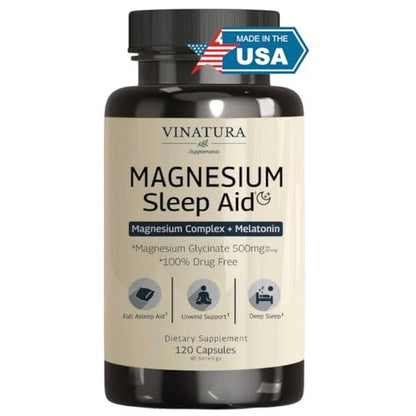 Magnesium Schlafhilfe – Magnesiumglycinat-Komplex für besseren Schlaf mit Melatonin, L-Theanin – 120 Kapseln