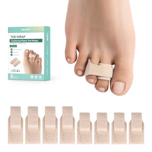 Welnove Hammerzehen-Streckgerät – 8er-Pack gebrochene Zehenwickel – Hammerzehen-Korrektor für Frauen – Zehenschienen für gekrümmte, eingekrümmte und schiefe Zehen (Multi-Größe, Beige)