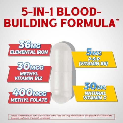 Eisenpräparat für Frauen & Männer mit Vitamin C, B6, B12 & Folsäure – gegen Eisenmangel, für Blutbildung & Energie – magenfreundlich, bessere Aufnahme, Non-GMO, glutenfrei, 60 vegane Kapseln