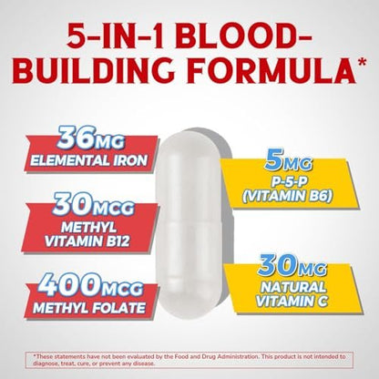 Eisenpräparat für Frauen & Männer mit Vitamin C, B6, B12 & Folsäure – gegen Eisenmangel, für Blutbildung & Energie – magenfreundlich, bessere Aufnahme, Non-GMO, glutenfrei, 60 vegane Kapseln