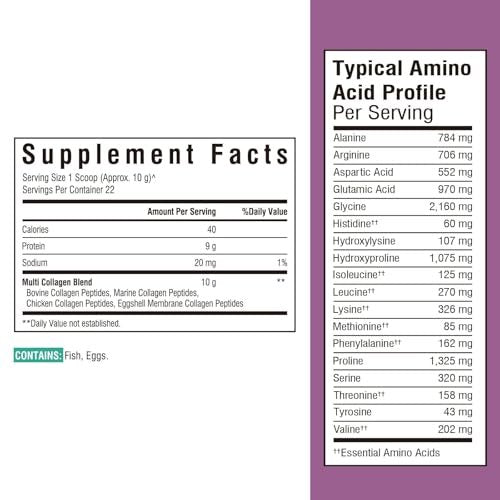 Vitalibre Multi Collagen Peptide Pulver Typ I II III V X – Hydrolysiertes Kollagenprotein für Frauen und Männer, für Haut, Haare, Nägel, ungesüßt, Non-GMO, Keto & Glutenfrei, Null Zucker, 22 Portionen, 227 g