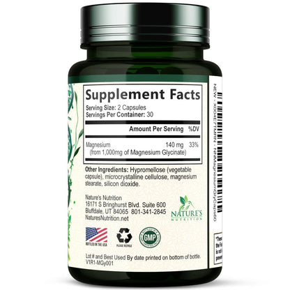 Magnesiumglycinat 1000 mg pro Portion – Chelatiertes Magnesium für Knochen-, Muskel-, Nerven- und Herzgesundheit – Ultimative Absorption – Natürlicher Schlafunterstützer – 60 Kapseln