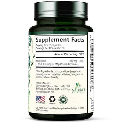Magnesiumglycinat 1000 mg pro Portion – Chelatiertes Magnesium für Knochen-, Muskel-, Nerven- und Herzgesundheit – Ultimative Absorption – Natürlicher Schlafunterstützer – 60 Kapseln