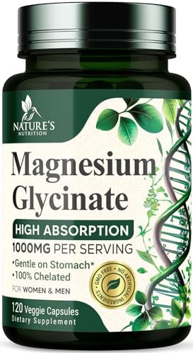 Magnesium Glycinat 1000mg pro Portion - Chelatiertes Magnesium für Knochen, Muskeln, Nerven & Herz - Hoch absorbierbar - Natürlicher Schlafunterstützer - 120 Kapseln