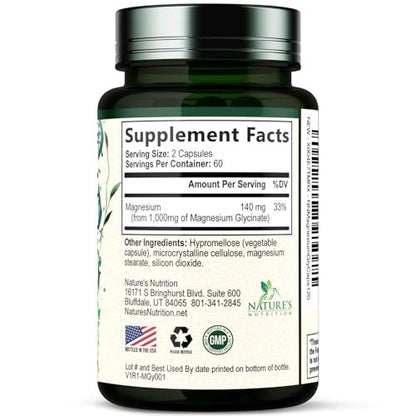 Magnesiumglycinat 1000 mg pro Portion – Chelatiertes Magnesium für Knochen-, Muskel-, Nerven- und Herzgesundheit – Ultimative Absorption – Natürlicher Schlafunterstützer – 60 Kapseln