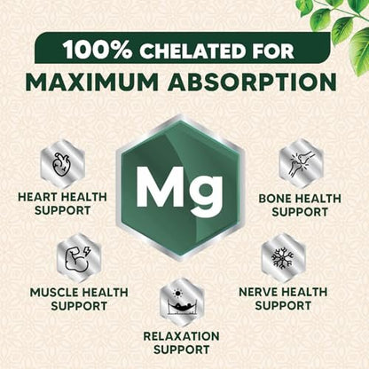 Magnesium Glycinat 1000mg pro Portion - Chelatiertes Magnesium für Knochen, Muskeln, Nerven & Herz - Hoch absorbierbar - Natürlicher Schlafunterstützer - 120 Kapseln