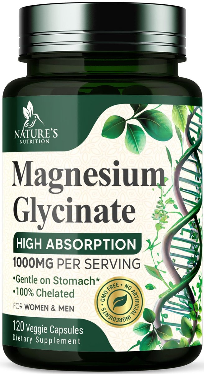 Magnesium Glycinat 1000mg pro Portion - Chelatiertes Magnesium für Knochen, Muskeln, Nerven & Herz - Hoch absorbierbar - Natürlicher Schlafunterstützer - 120 Kapseln