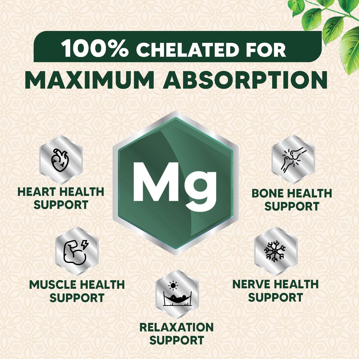 Magnesium Glycinat 1000mg pro Portion - Chelatiertes Magnesium für Knochen, Muskeln, Nerven & Herz - Hoch absorbierbar - Natürlicher Schlafunterstützer - 120 Kapseln