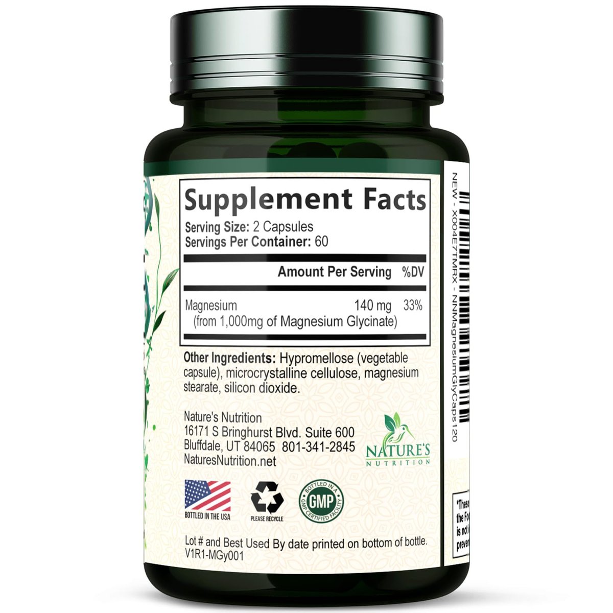 Magnesium Glycinat 1000mg pro Portion - Chelatiertes Magnesium für Knochen, Muskeln, Nerven & Herz - Hoch absorbierbar - Natürlicher Schlafunterstützer - 120 Kapseln