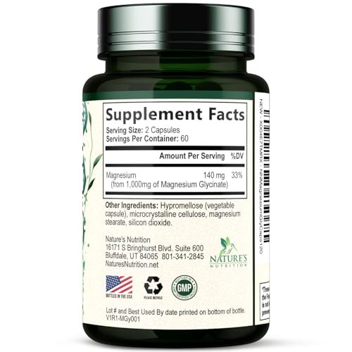 Magnesiumglycinat 1000 mg pro Portion – Chelatiertes Magnesium für Knochen-, Muskel-, Nerven- und Herzgesundheit – Ultimative Absorption – Natürlicher Schlafunterstützer – 60 Kapseln