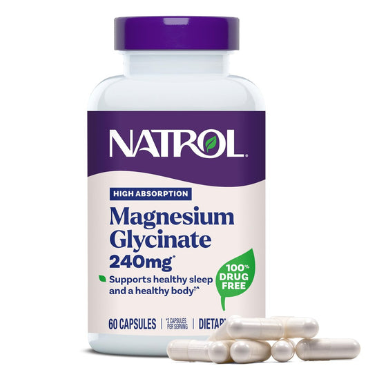 Natrol Magnesium Glycinate 240 mg – Hochabsorbierendes Magnesium für Ruhe und Schlaf – 60 Kapseln, 30 Tage
