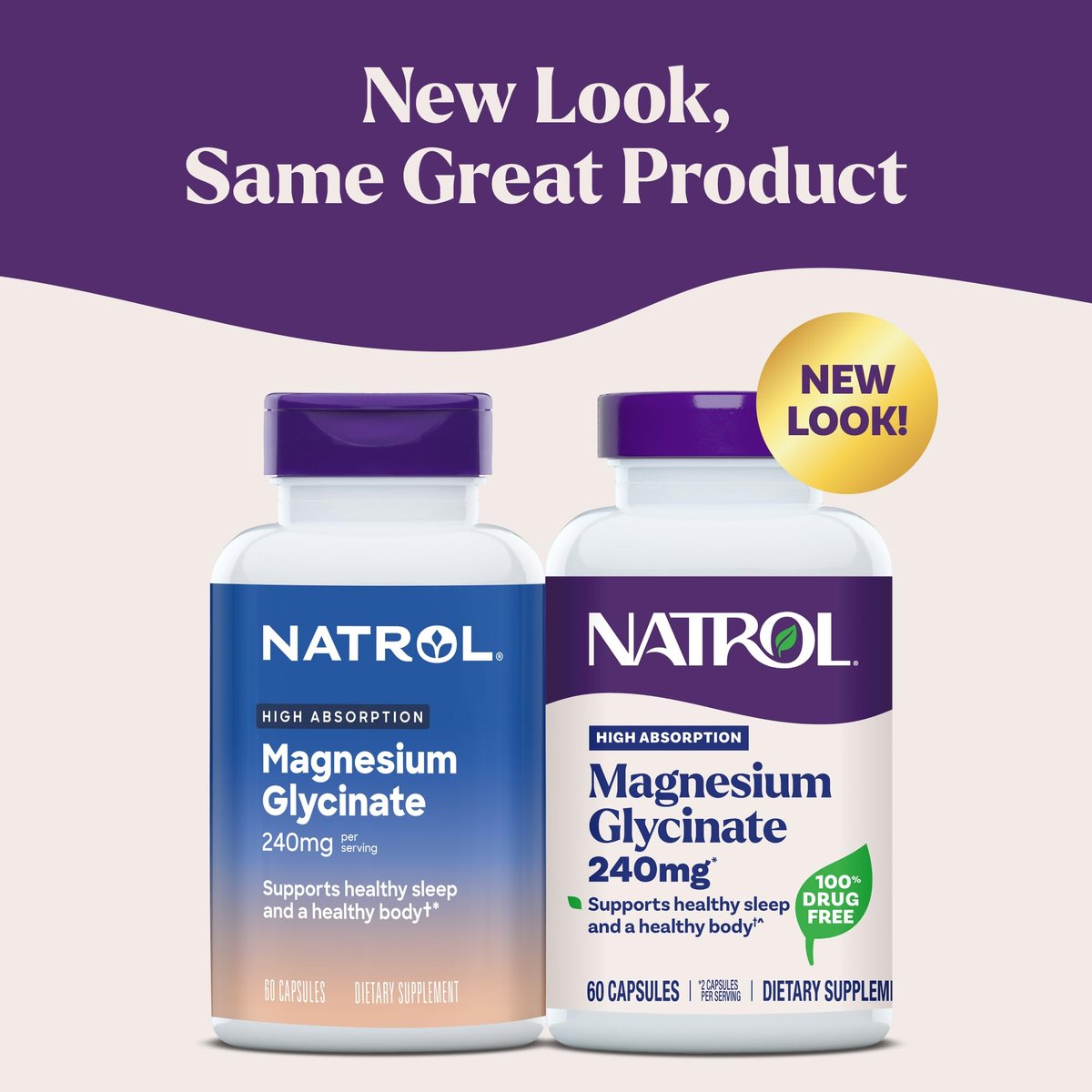 Natrol Magnesium Glycinate 240 mg – Hochabsorbierendes Magnesium für Ruhe und Schlaf – 60 Kapseln, 30 Tage