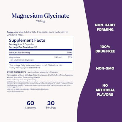 Natrol Magnesium Glycinate 240 mg – Hochabsorbierendes Magnesium für Ruhe und Schlaf – 60 Kapseln, 30 Tage