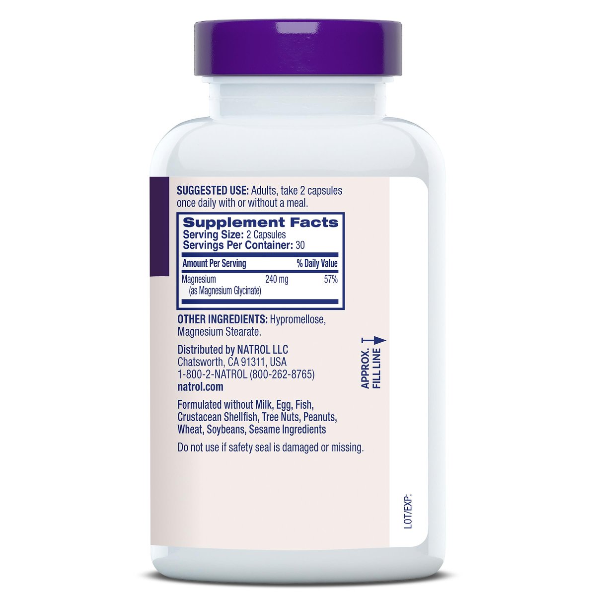 Natrol Magnesium Glycinate 240 mg – Hochabsorbierendes Magnesium für Ruhe und Schlaf – 60 Kapseln, 30 Tage