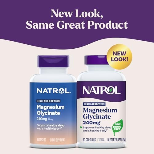 Natrol Magnesium Glycinate 240 mg – Hochabsorbierendes Magnesium für Ruhe und Schlaf – 60 Kapseln, 30 Tage
