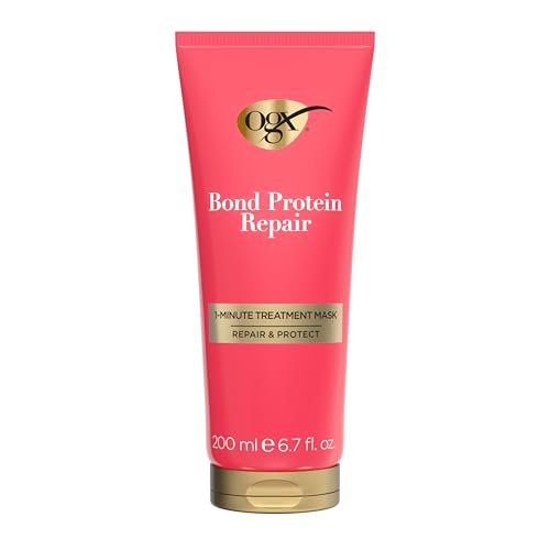 OGX Repair & Protect Bond Protein Repair 1-Minuten-Treatment-Maske – Tiefenwirksame Haarmaske für geschädigtes Haar, repariert schnell für glänzendes, glattes Haar, das zwischen den Haarwäschen anhält, 200 ml