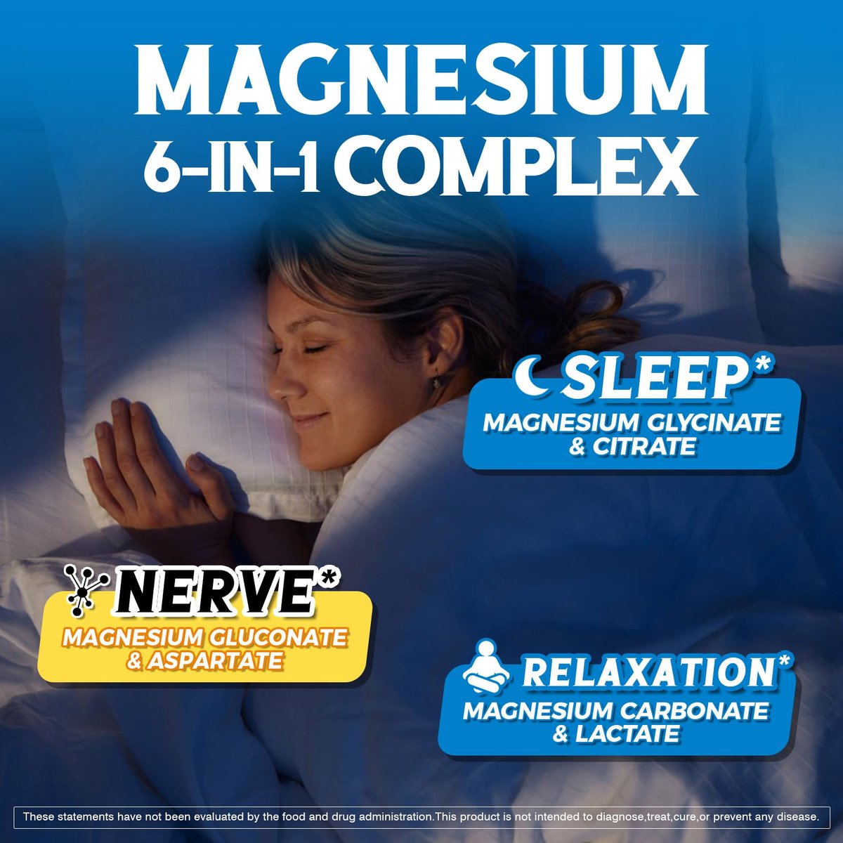 Vitalibre 6-in-1 Magnesium Komplex für Frauen und Männer – 260 mg elementares Magnesium, maximale Absorption, chelatisiertes Magnesium für Knochen, Entspannung und Nervenunterstützung – Non-GMO, 120 vegane Kapseln