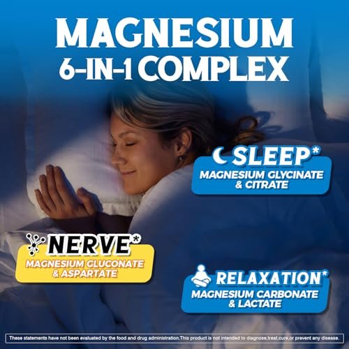 Vitalibre 6-in-1 Magnesium Komplex für Frauen und Männer – 260 mg elementares Magnesium, maximale Absorption, chelatisiertes Magnesium für Knochen, Entspannung und Nervenunterstützung – Non-GMO, 120 vegane Kapseln