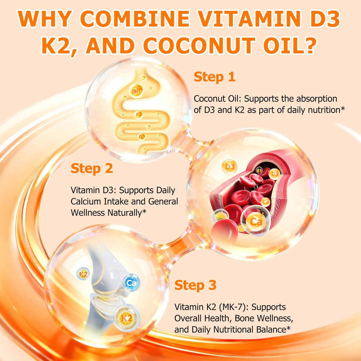 newseel Vitamin D3 K2 Kapseln, D3&K2 Vitamin Ergänzung, Vitamin D3 und K2, D3 Supplement, Kokosöl Weichkapseln (120)