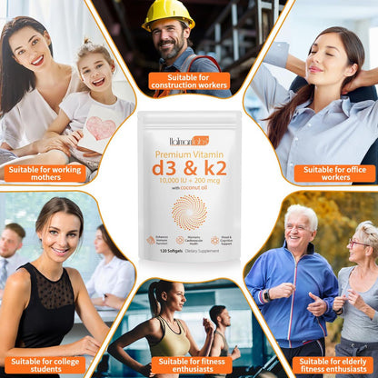newseel Vitamin D3 K2 Kapseln, D3&K2 Vitamin Ergänzung, Vitamin D3 und K2, D3 Supplement, Kokosöl Weichkapseln (120)