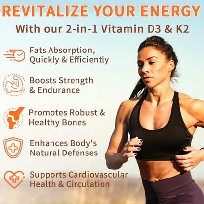 newseel Vitamin D3 K2 Kapseln, D3&K2 Vitamin Ergänzung, Vitamin D3 und K2, D3 Supplement, Kokosöl Weichkapseln (120)