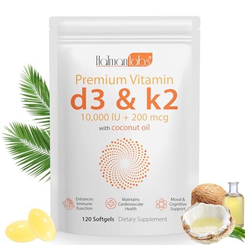 newseel Vitamin D3 K2 Kapseln, D3&K2 Vitamin Ergänzung, Vitamin D3 und K2, D3 Supplement, Kokosöl Weichkapseln (120)