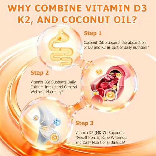newseel Vitamin D3 K2 Kapseln, D3&K2 Vitamin Ergänzung, Vitamin D3 und K2, D3 Supplement, Kokosöl Weichkapseln (120)